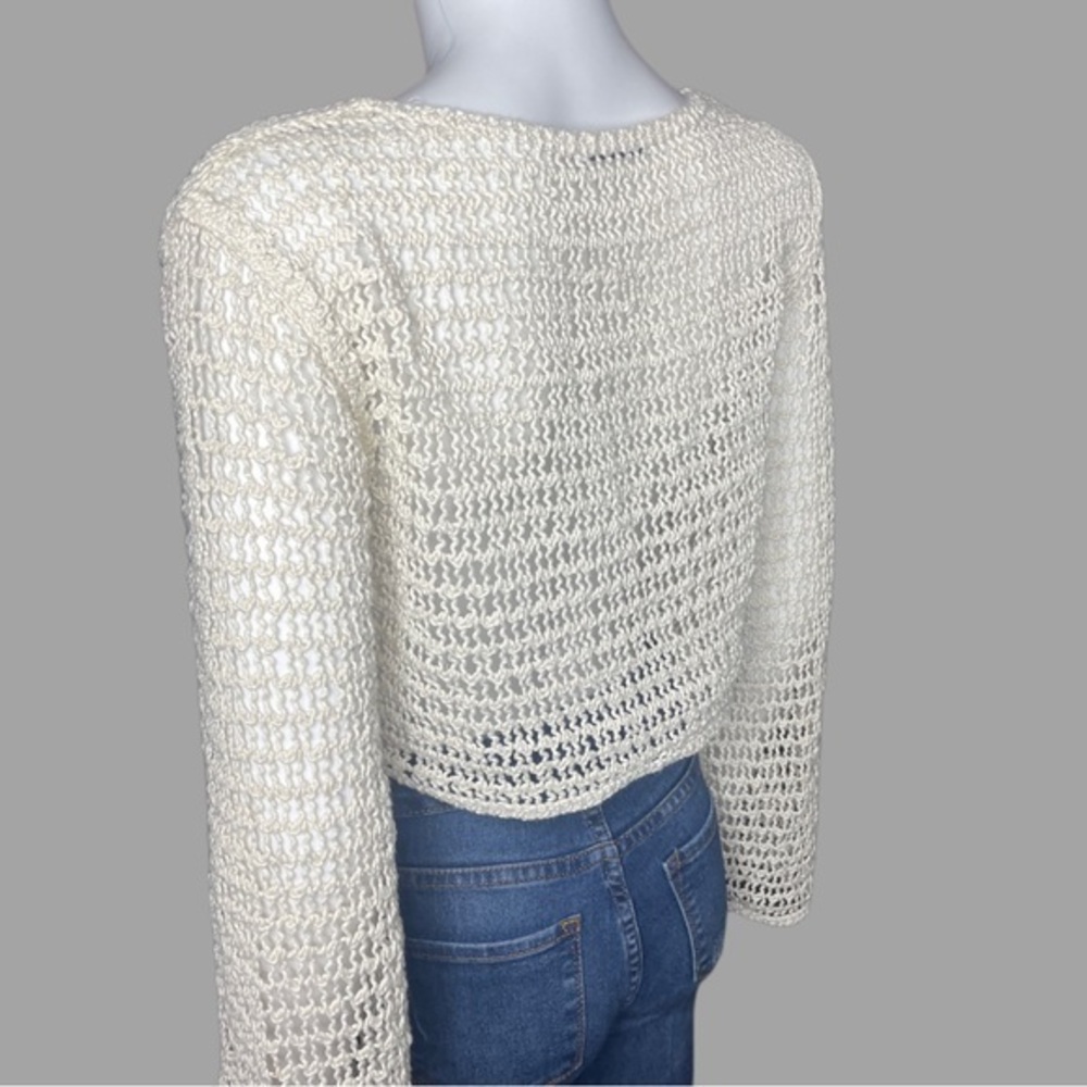 Zara Boho Cropped‎ Cream Crotchet Long Sleeve Top - Picture 3 of 5